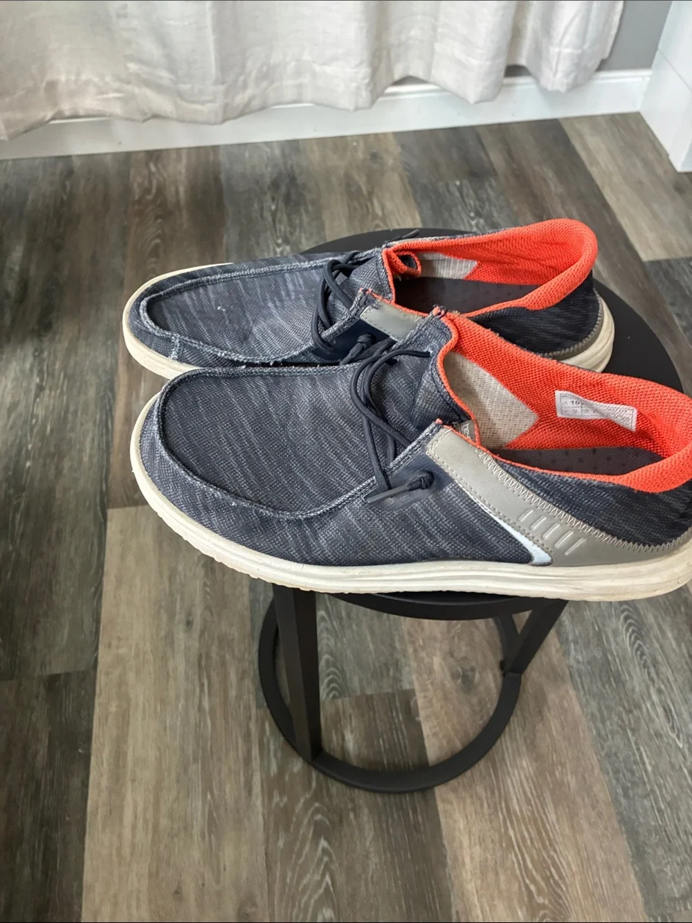 Hey Dude Navy Denim-Look Slip-On Loafers with Orange Lining